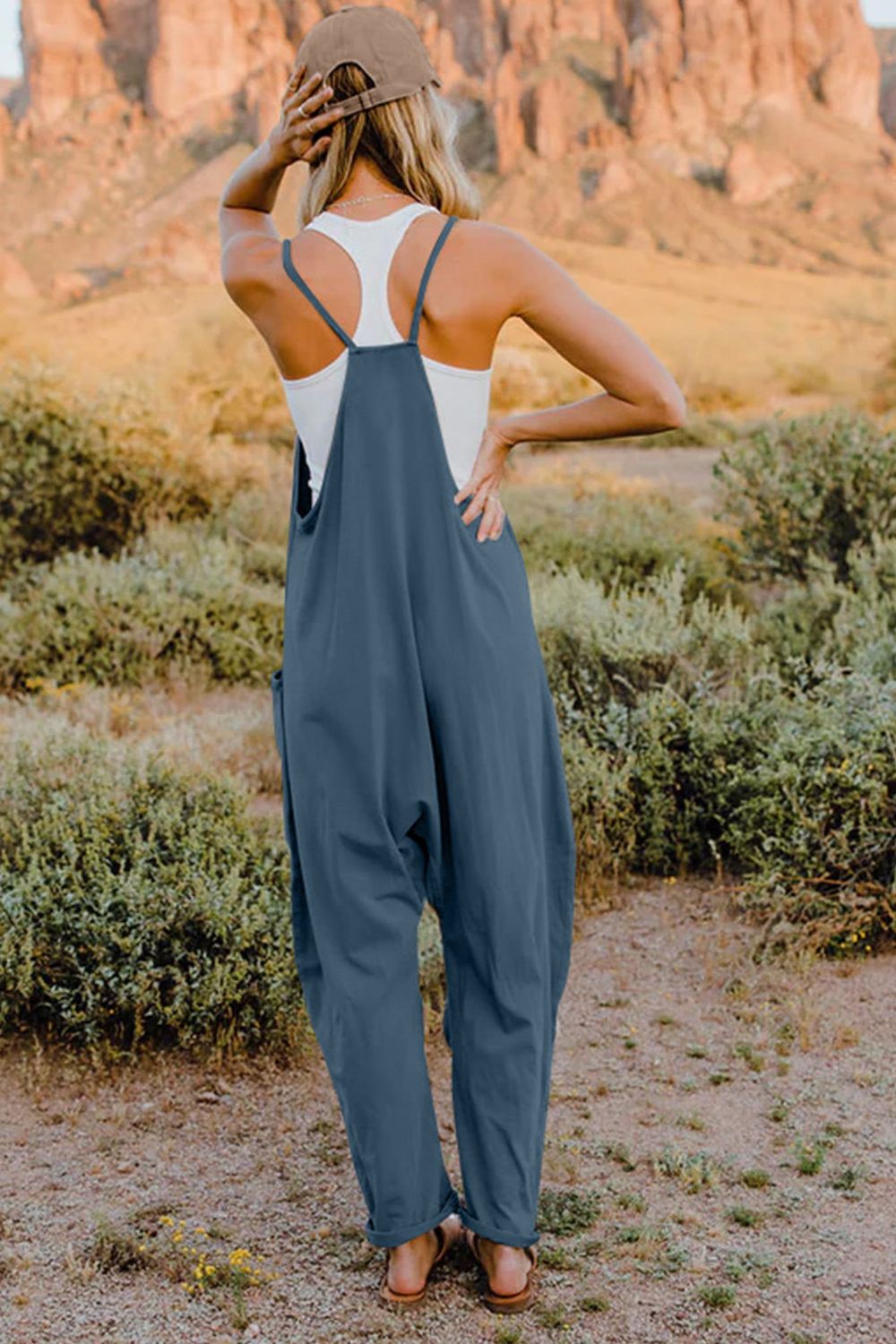 Double Take Full Size V-Neck Sleeveless Jumpsuit with Pockets - ClassiQ