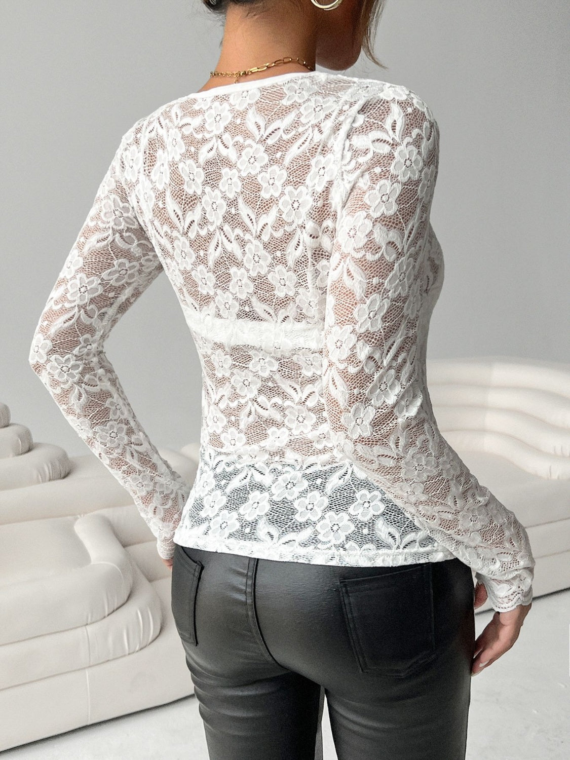Lace V-Neck Long Sleeve Top - Classique Collection