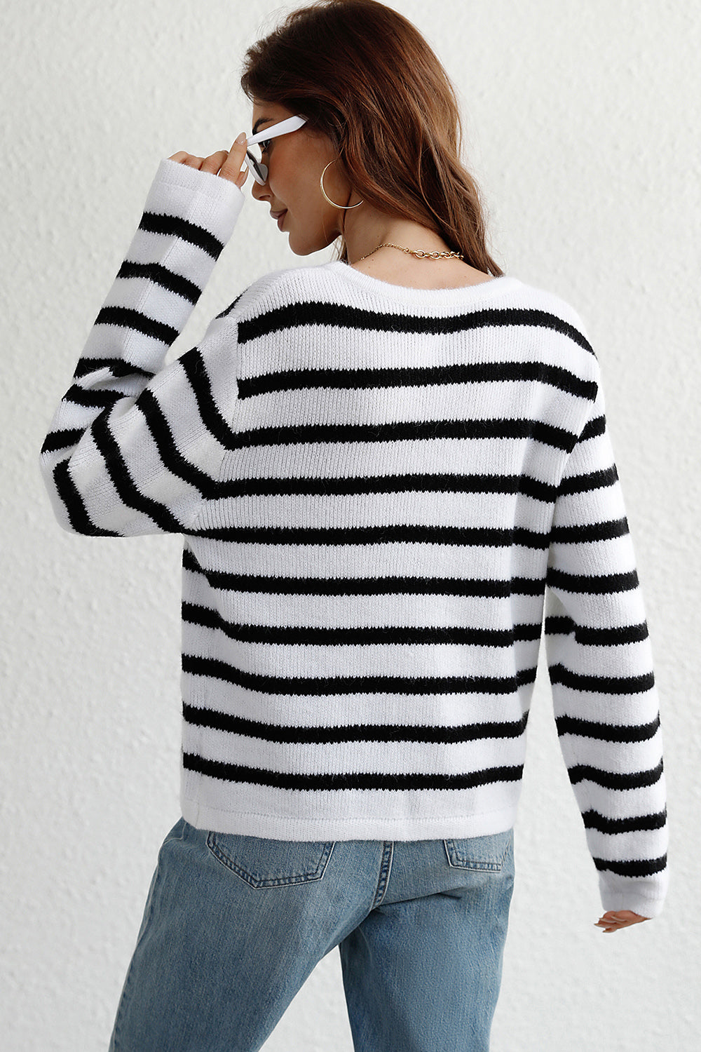 Striped Button Down Long Sleeve Cardigan - ClassiQ