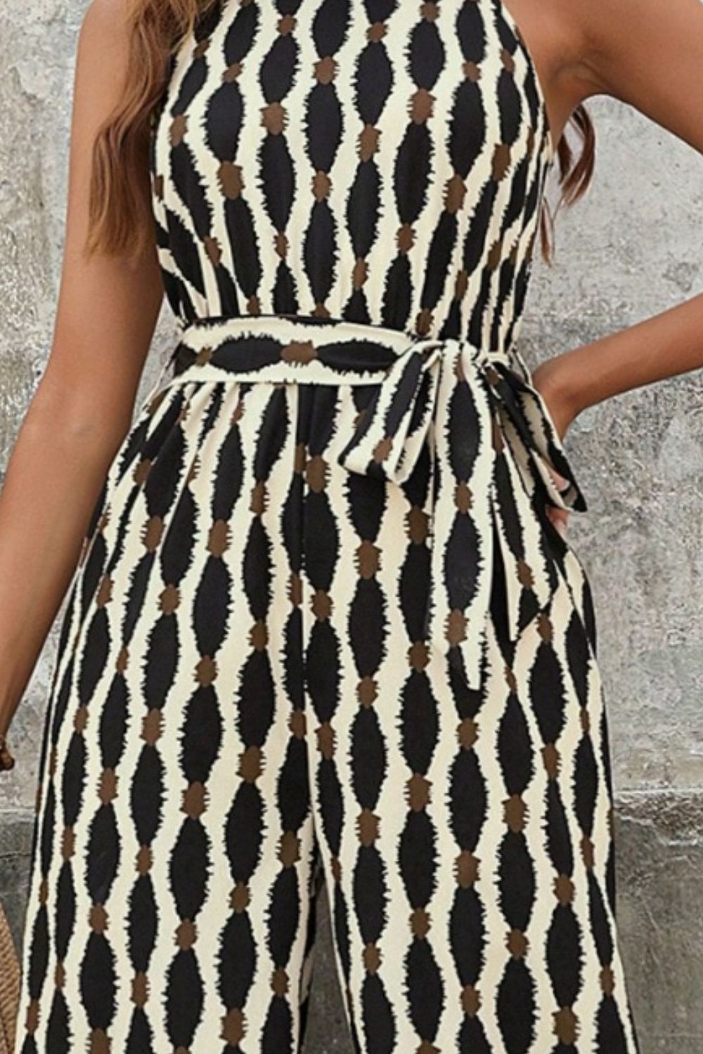 Tied Printed Grecian Neck Jumpsuit - ClassiQ