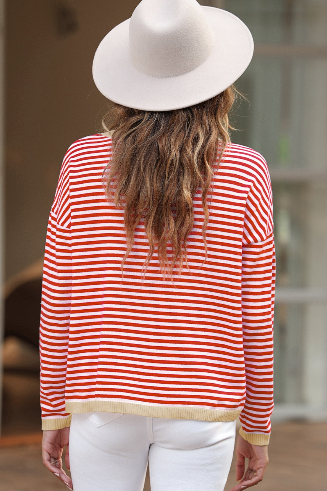 Striped Round Neck Drop Shoulder T-Shirt - ClassiQ