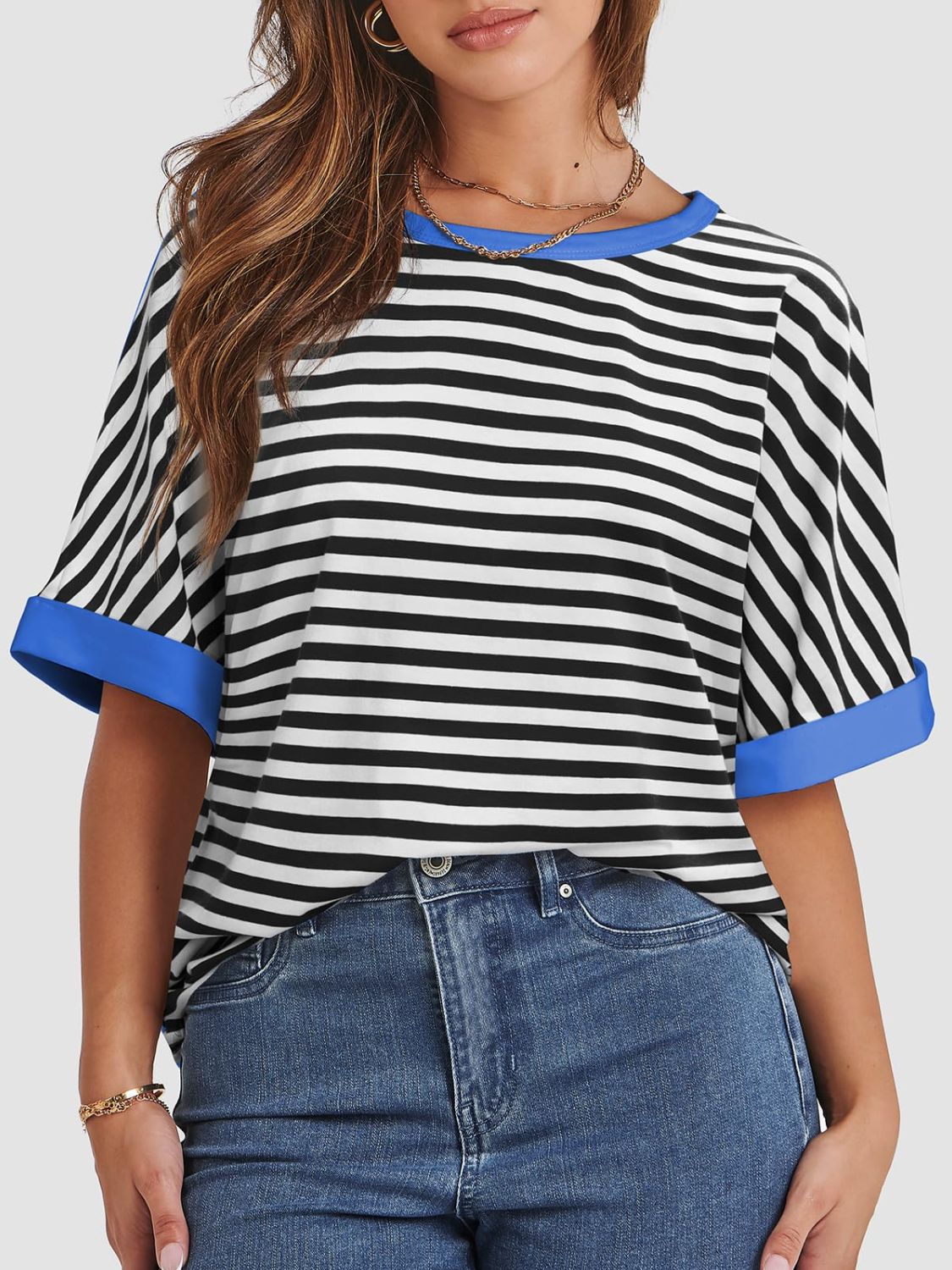 Contrast Striped Round Neck Half Sleeve T-Shirt - Classique Collection