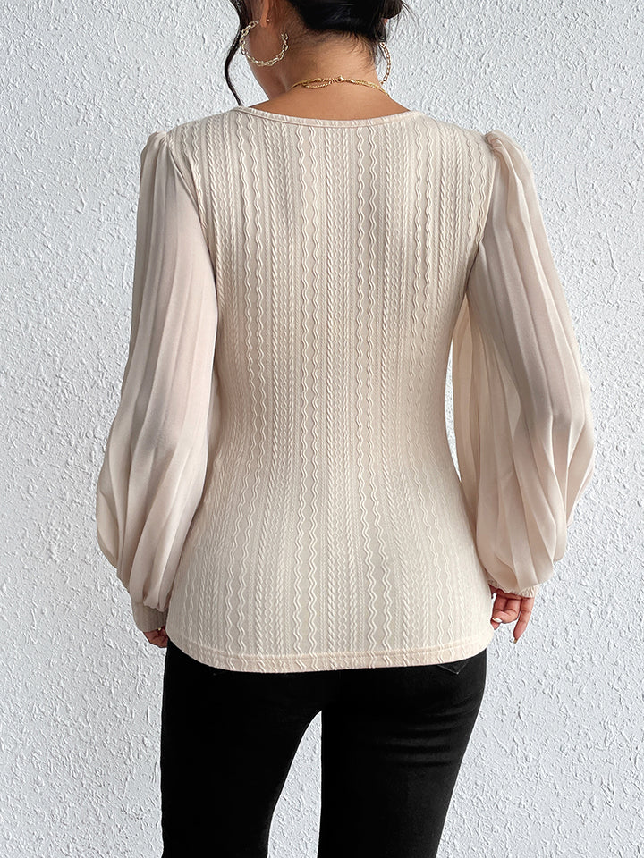 Honey Pleated Puff Sleeve Round Neck Blouse - Classique Collection