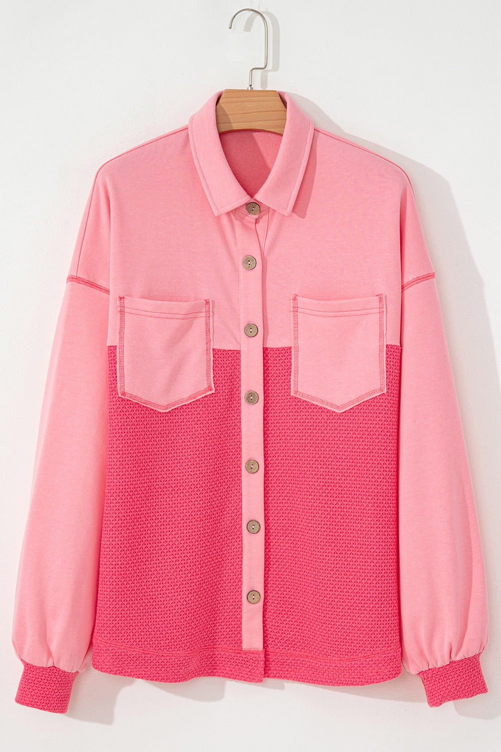 Two Tone Button Up Drop Shoulder Shacket - Classique Collection