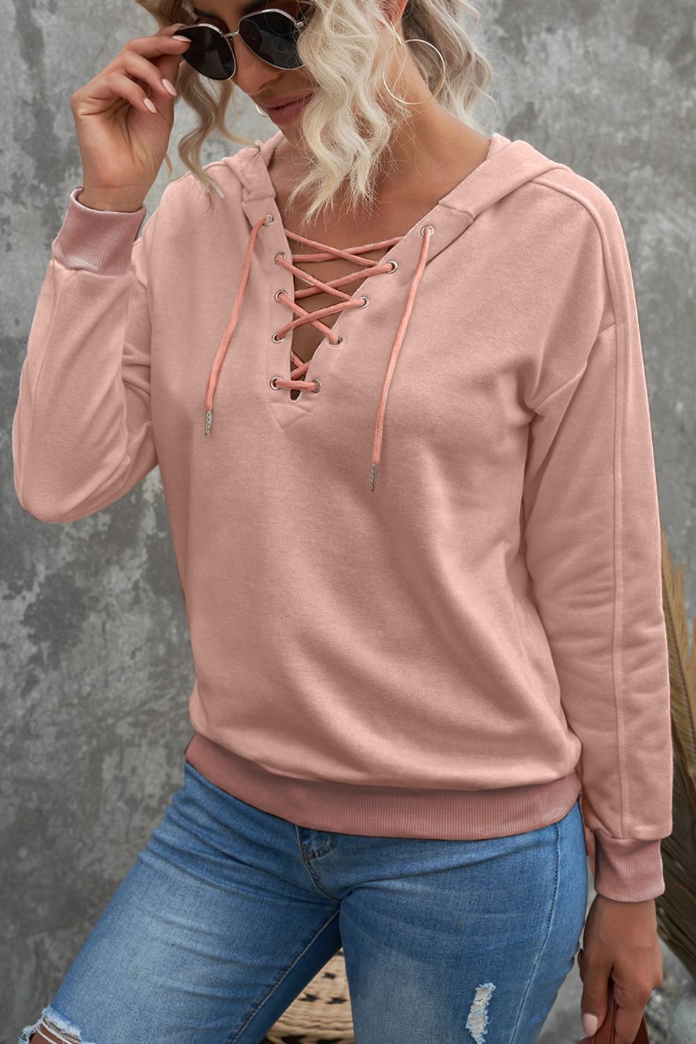 Lace Up Long Sleeve Hoodie - Classique Collection