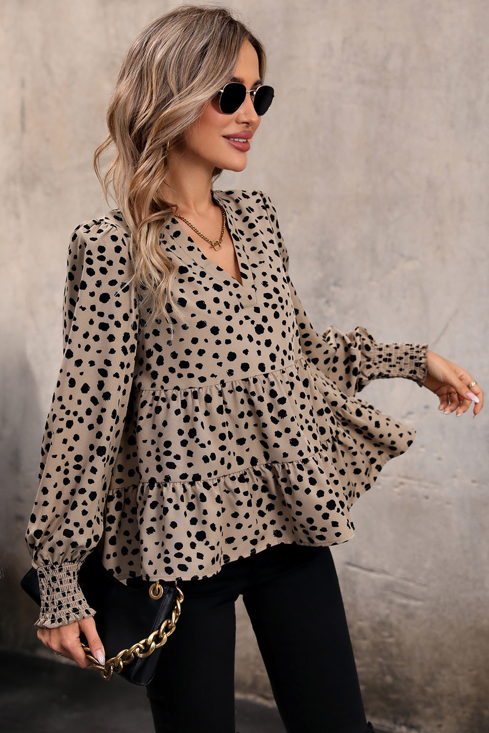 Perfee Notched Lantern Sleeve Tiered Top - Classique Collection
