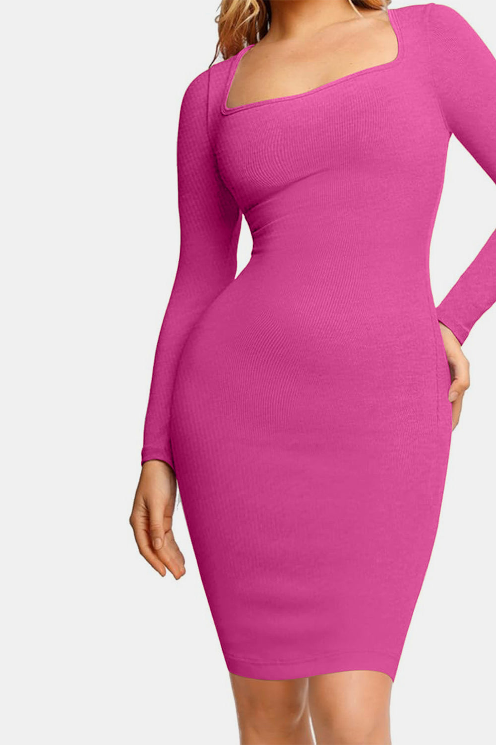Basic Bae Full Size Built-In Shapewear Square Neck Long Sleeve Dress - Classique Collection