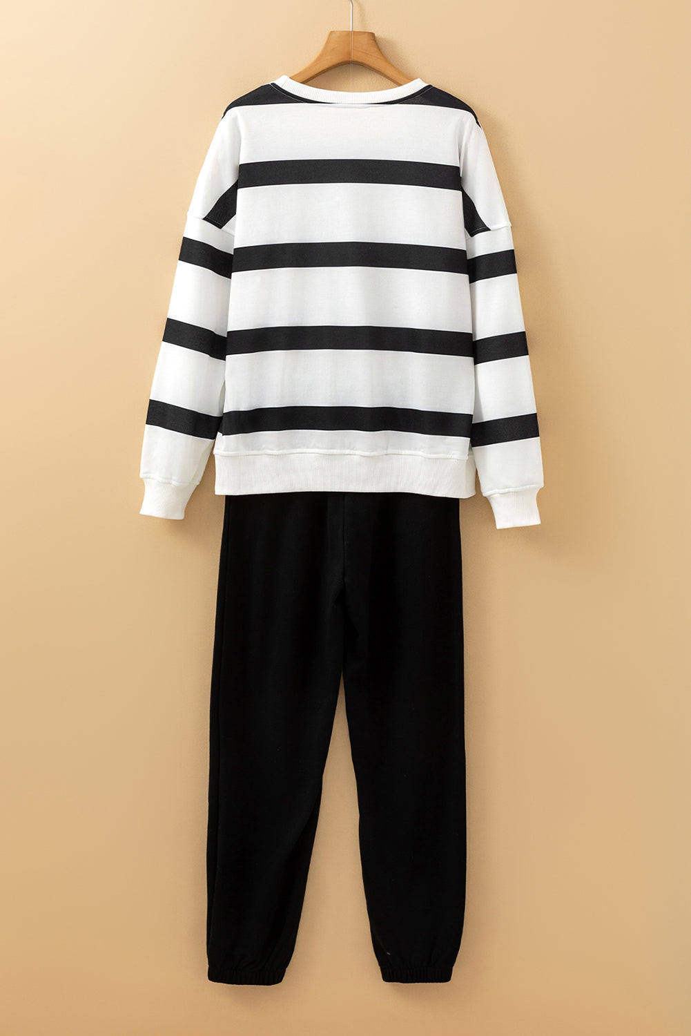 Black Striped Drop Shoulder Pullover and Joggers Set - ClassiQ