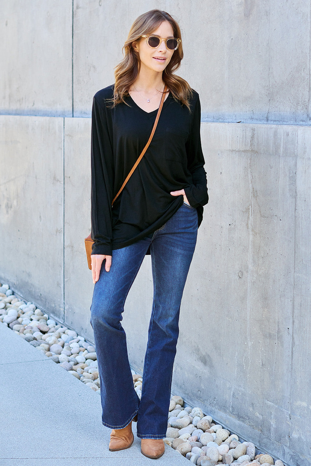 Basic Bae Full Size V-Neck Long Sleeve Top - Classique Collection