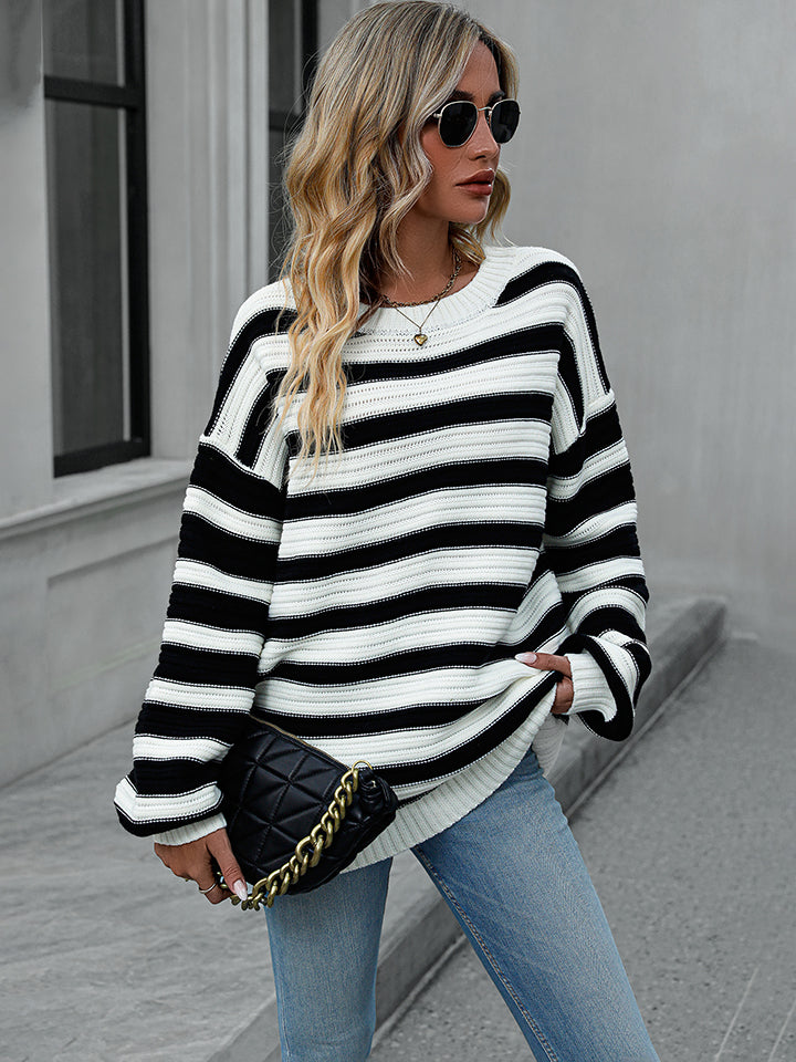 Striped Dropped Shoulder Sweater - ClassiQ