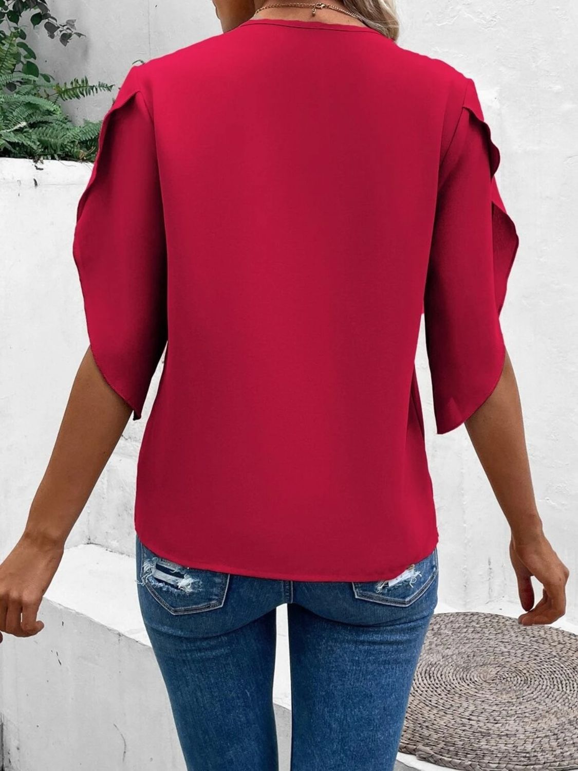 Lace Detail V-Neck Half Sleeve Blouse - Classique Collection