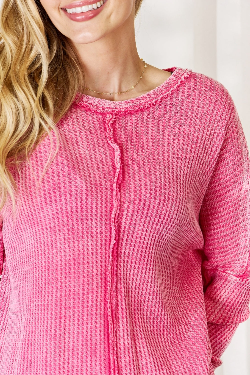 Zenana Oversized Washed Waffle Long Sleeve Top - Classique Collection