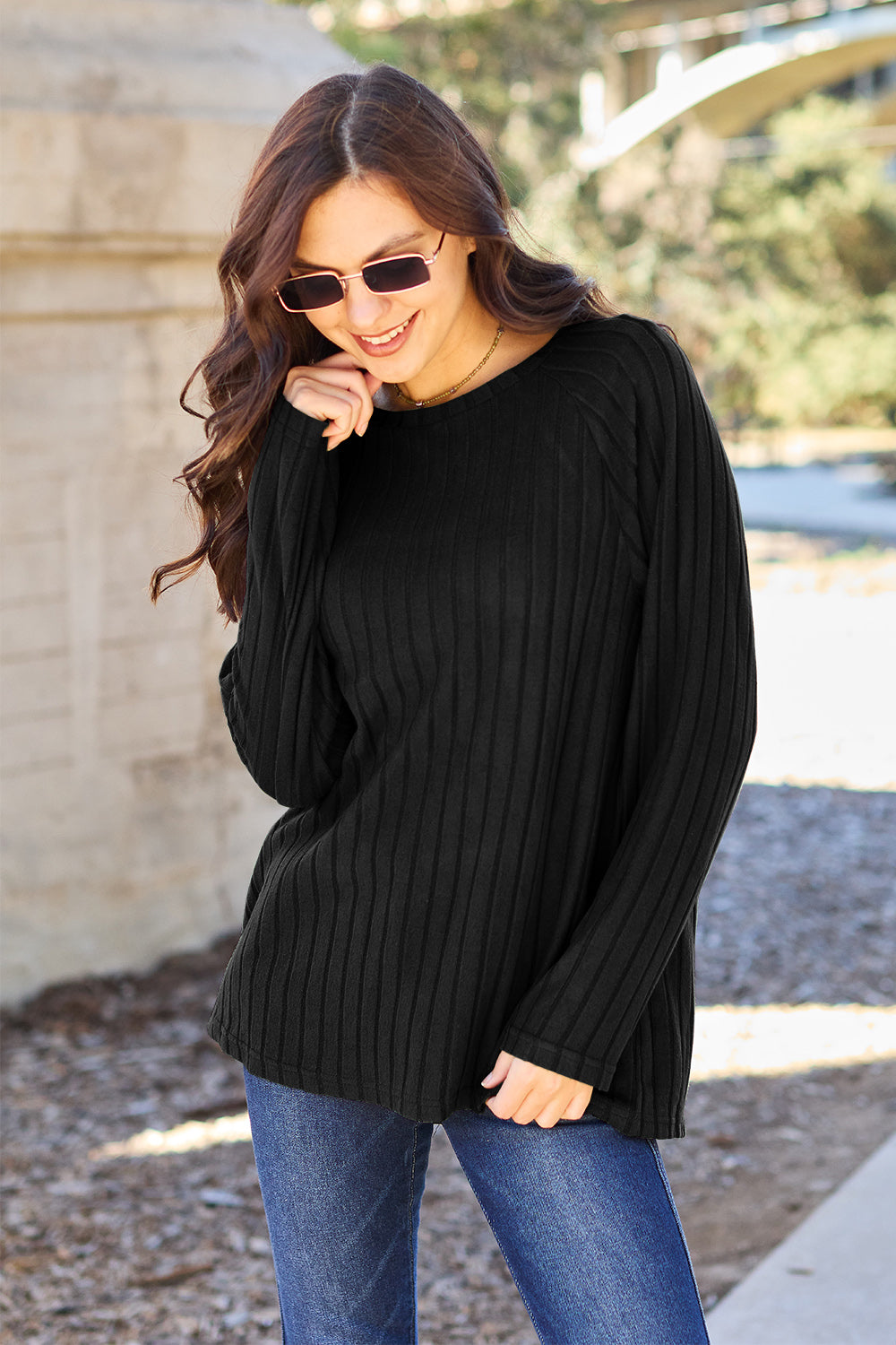 Basic Bae Full Size Ribbed Round Neck Long Sleeve Knit Top - ClassiQ