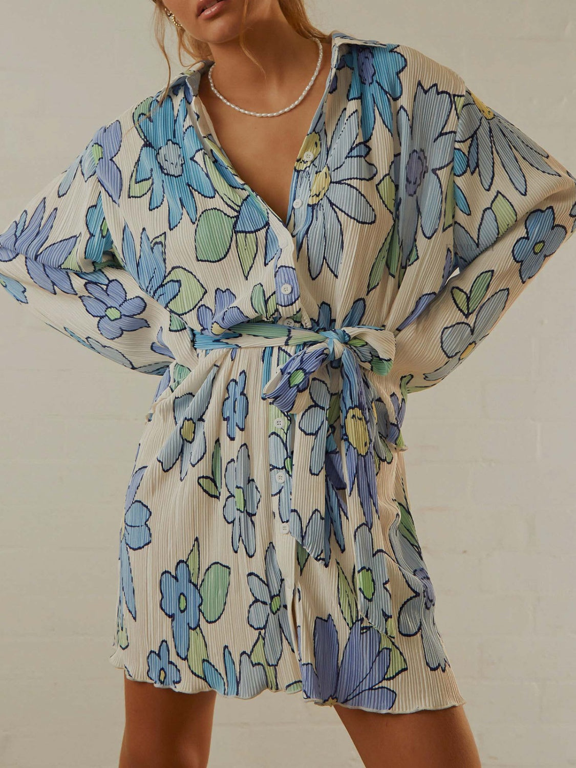 Tied Button Up Long Sleeve Dress - Classique Collection