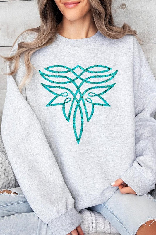 Turquoise Boot Stitch Graphic Fleece Sweatshirts - Classique Collection