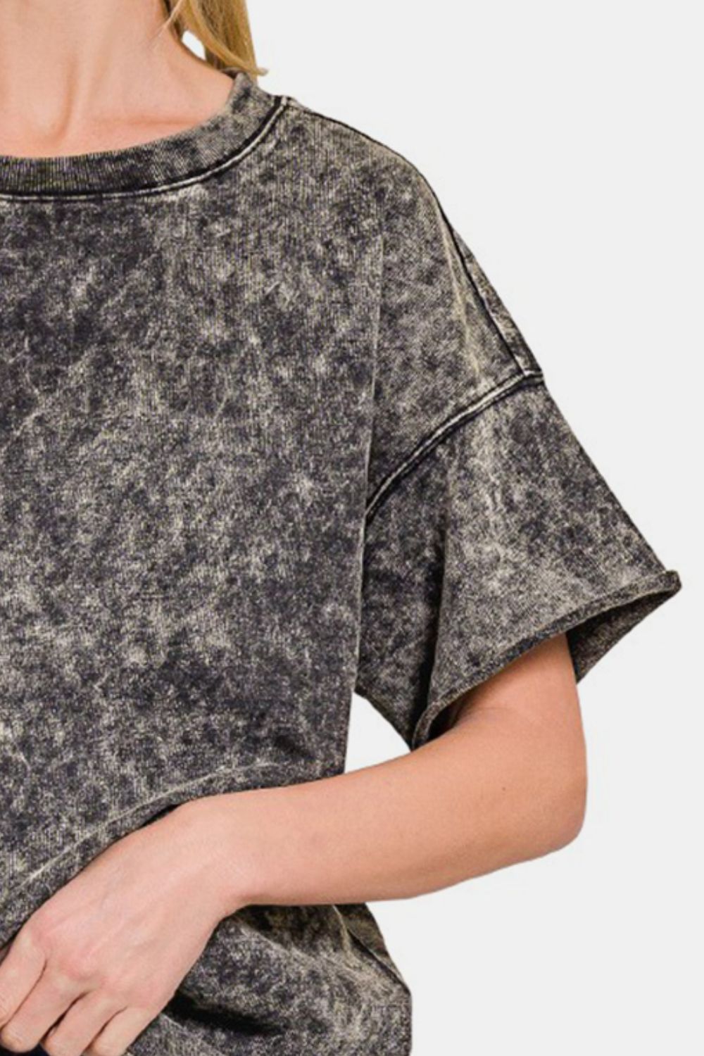 Zenana Rolled Round Neck Short Sleeve T-Shirt - Classique Collection