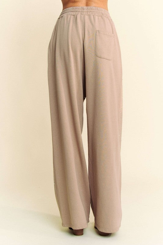 Davi & Dani Rhinestone Drawstring Wide Leg Pants - Classique Collection