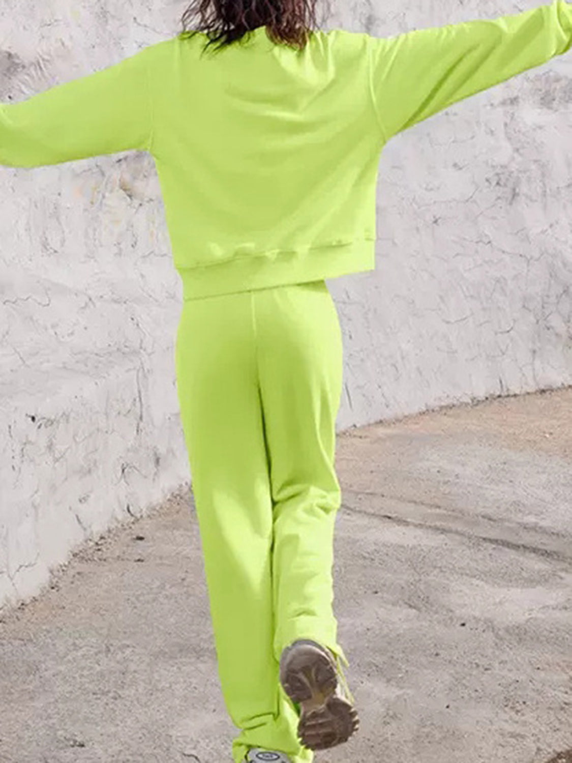 Round Neck Long Sleeve Top and Elastic Waist Pants Set - ClassiQ