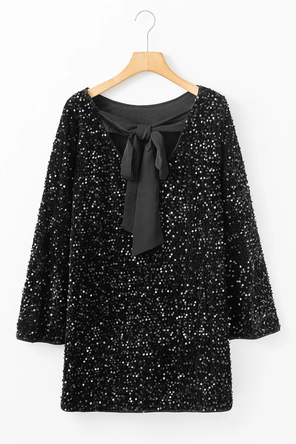 Sequin Round Neck Long Sleeve Mini Dress - Classique Collection
