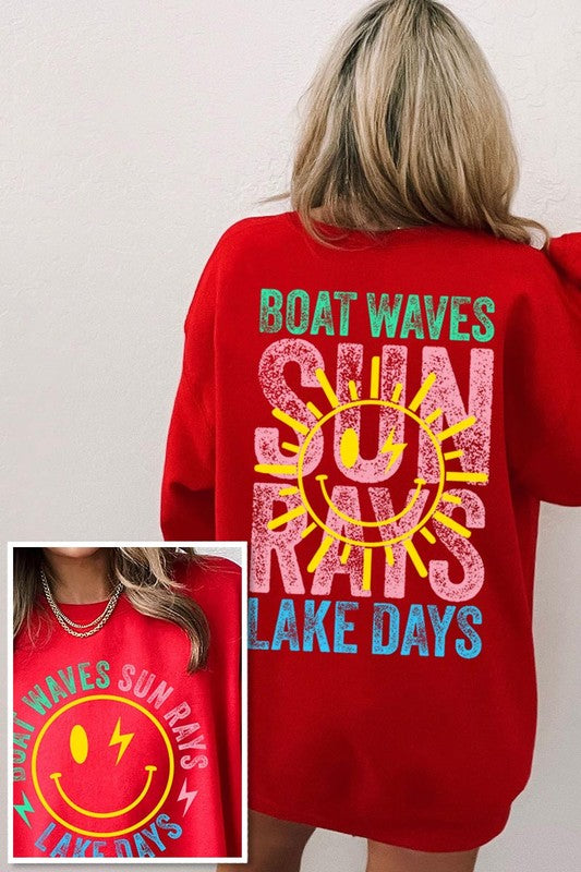 Boat Waves Sun Rays Graphic Fleece Sweatshirts - Classique Collection
