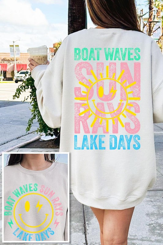 Boat Waves Sun Rays Graphic Fleece Sweatshirts - Classique Collection