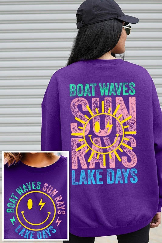 Boat Waves Sun Rays Graphic Fleece Sweatshirts - Classique Collection