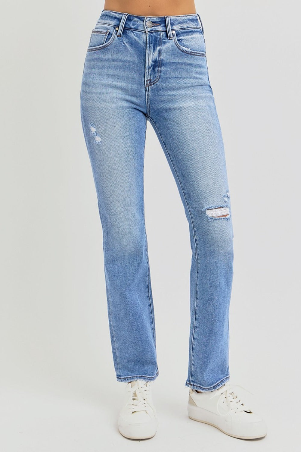 RISEN Full Size Distressed High-Rise Ankle Straight Jeans - Classique Collection