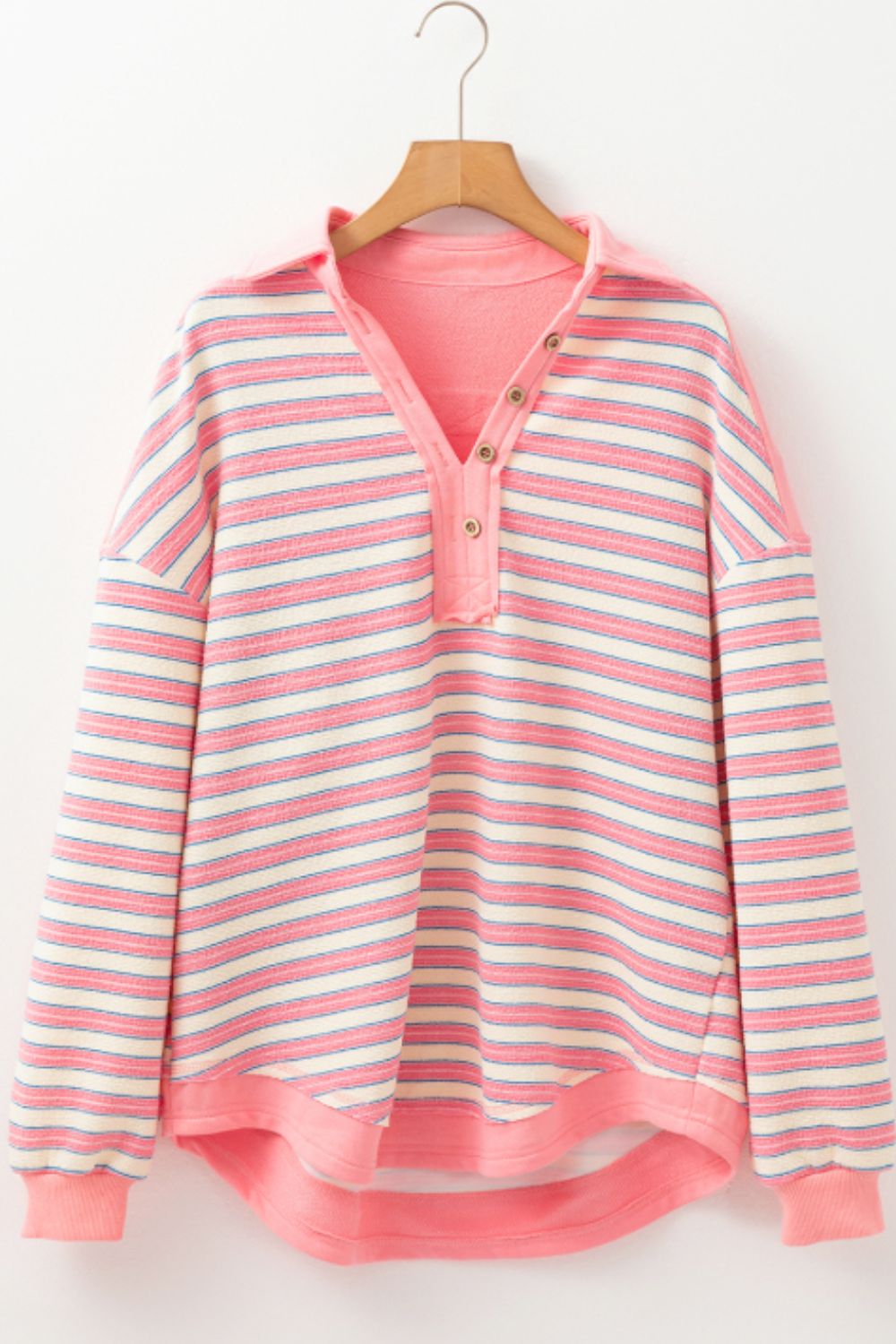 Striped Johnny Collar Long Sleeve Sweatshirt - Classique Collection