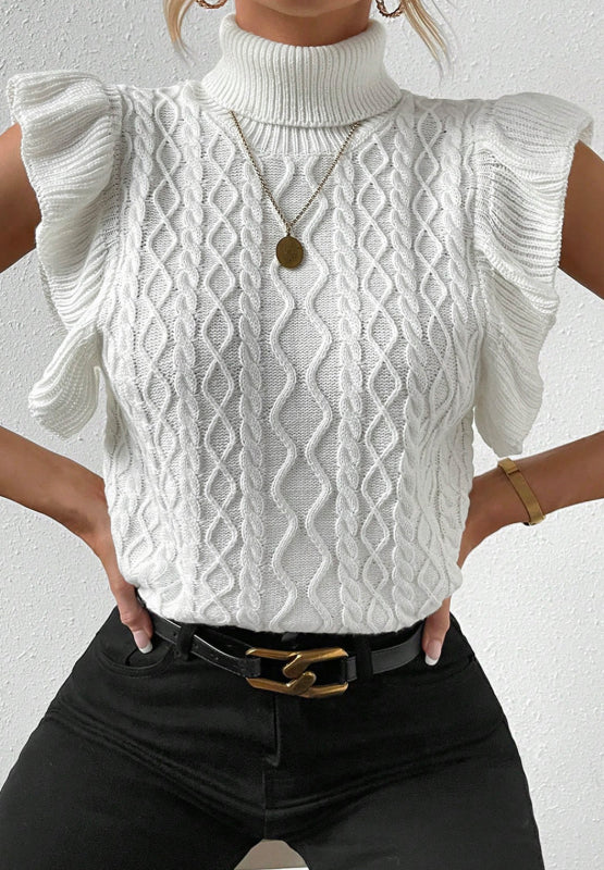 Cable-Knit Turtleneck Cap Sleeve Sweater - Classique Collection