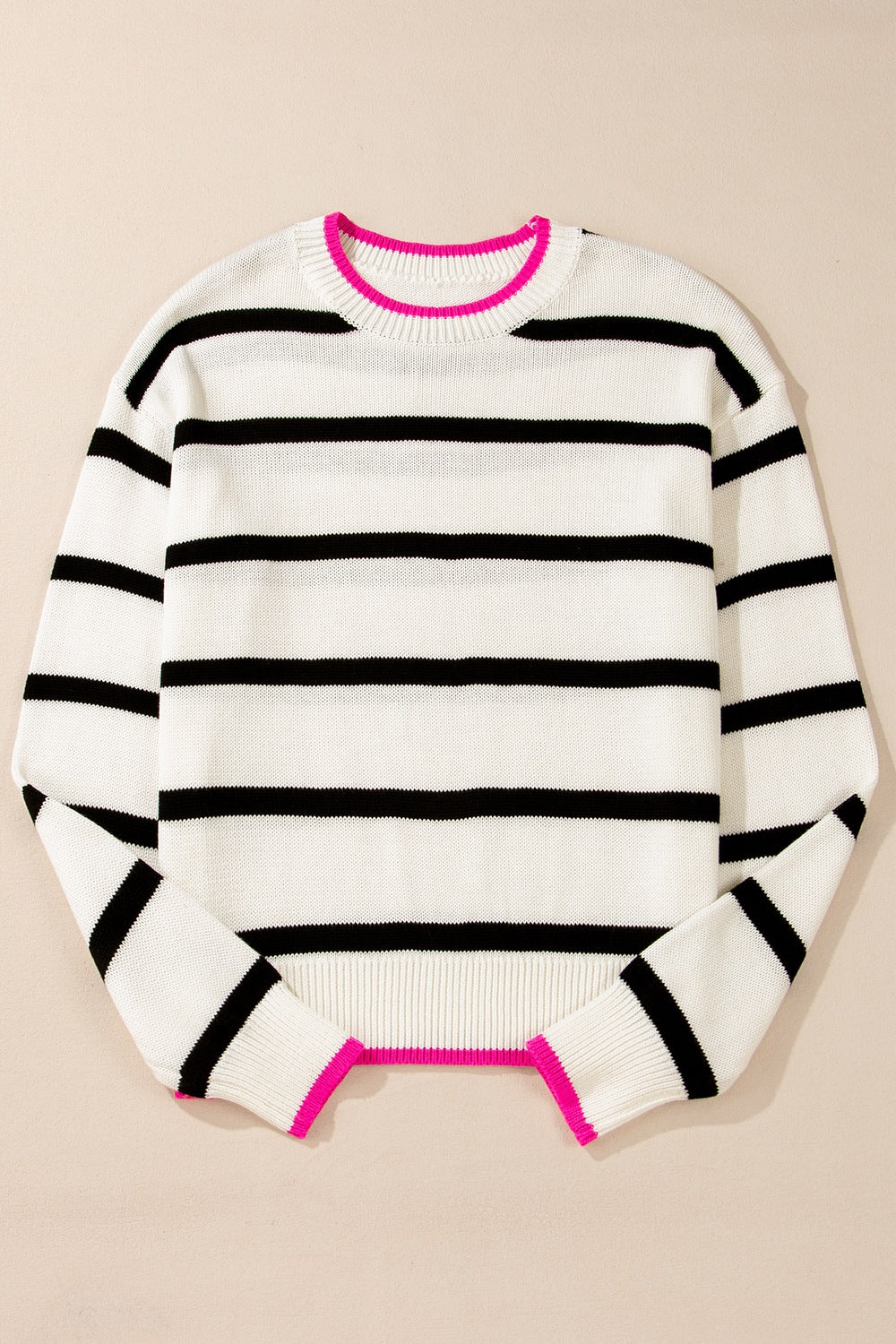 Striped Round Neck Drop Shoulder Sweater - Classique Collection