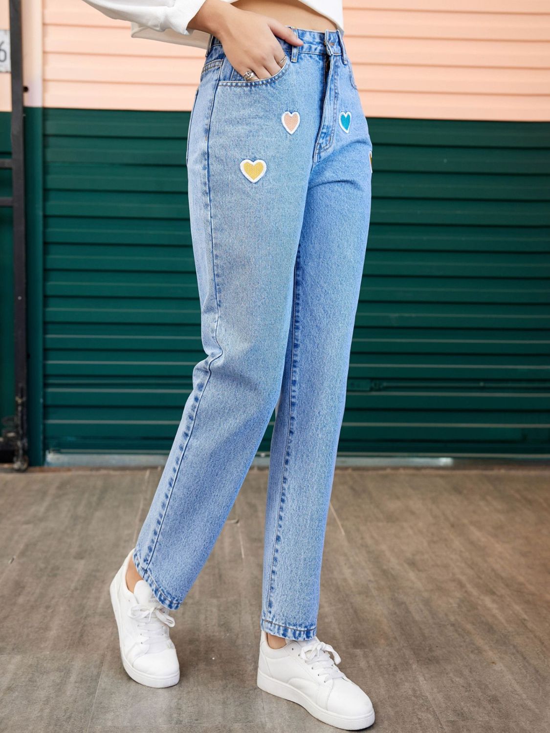 Heart Straight Leg Jeans with Pockets - ClassiQ