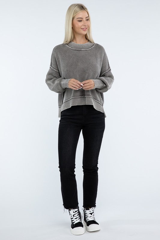 Washed Side Slit Oversized Cropped Sweater - Classique Collection