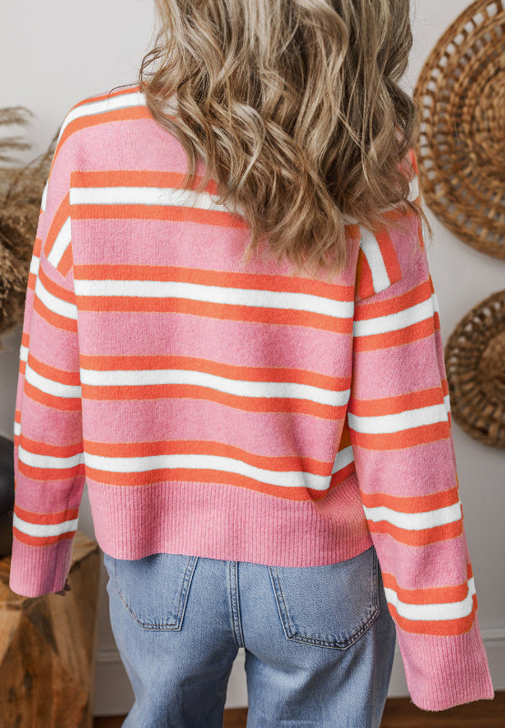Striped Button Down Long Sleeve Cardigan - Classique Collection