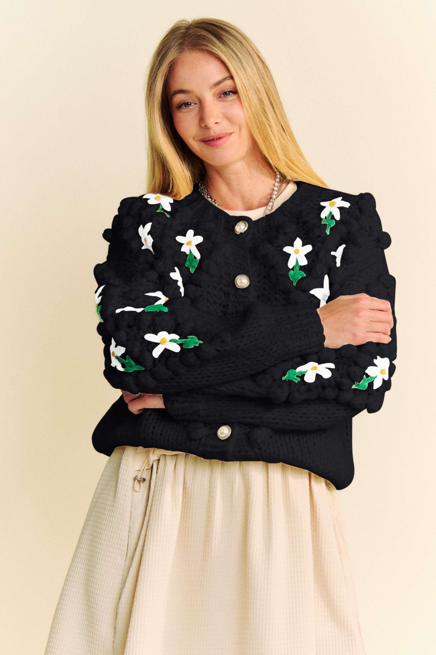 Davi & Dani Floral Pattern Button Down Cardigan - Classique Collection