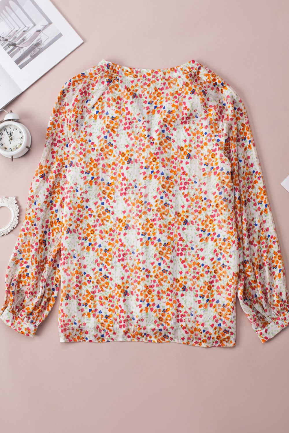Printed Notched Long Sleeve Shirt - Classique Collection