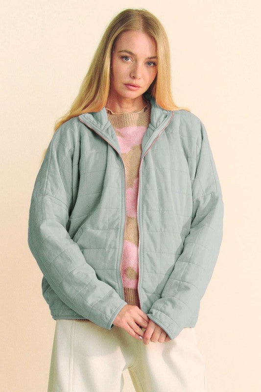 Davi & Dani Quilted Zip Up Dropped Shoulder Jacket - Classique Collection