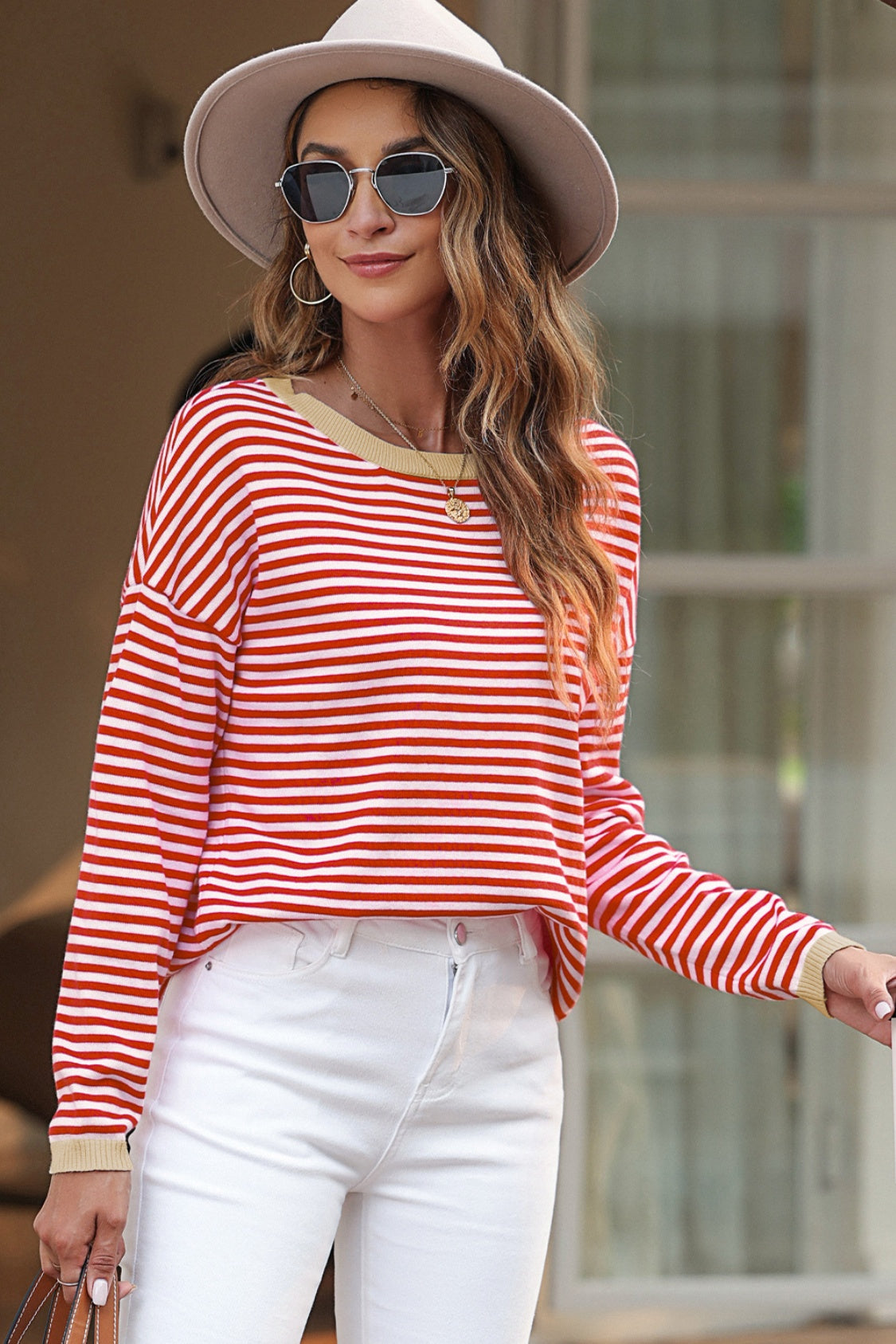 Striped Round Neck Drop Shoulder T-Shirt - ClassiQ