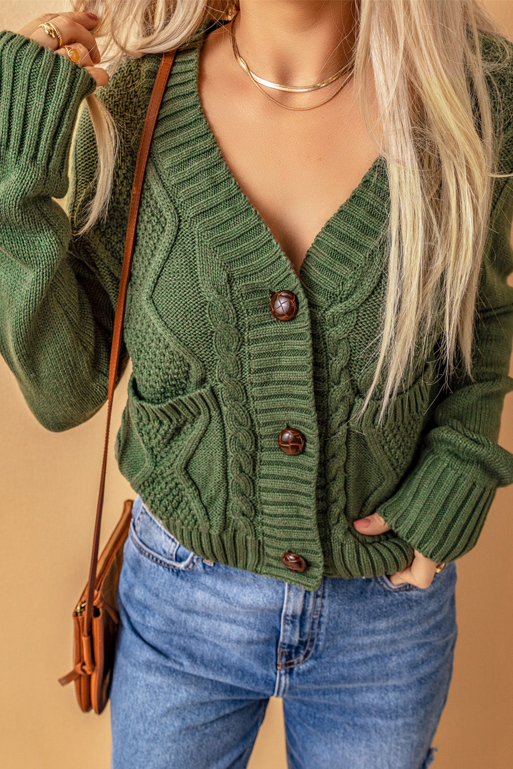 Cable-Knit Button Down V-Neck Cardigan - ClassiQ