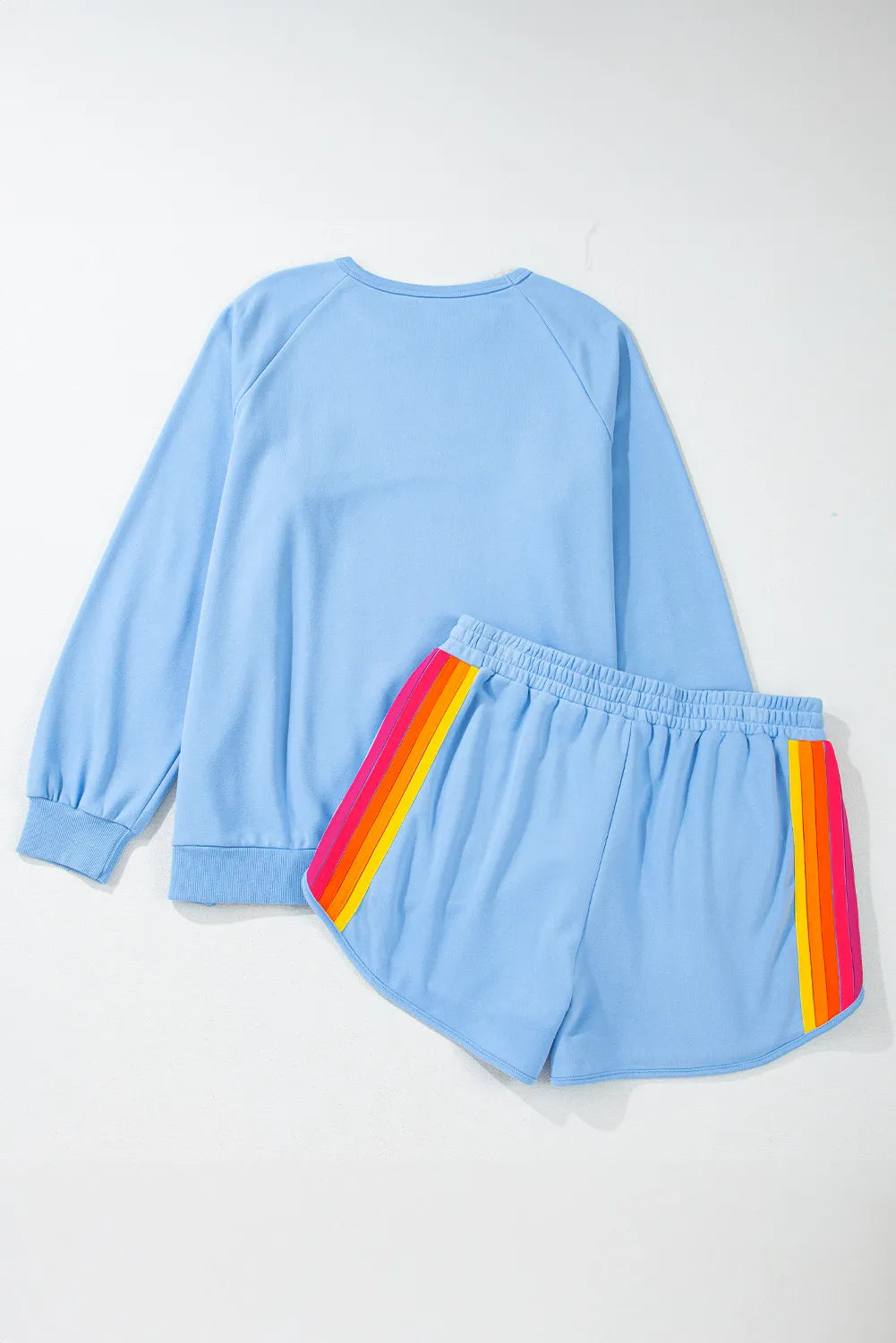 Full Size Contrast Striped Round Neck Top and Shorts Set - ClassiQ