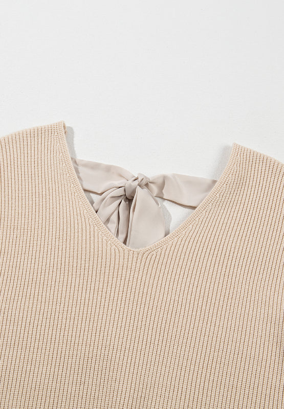 Tied Back V-Neck Long Sleeve Sweater - ClassiQ