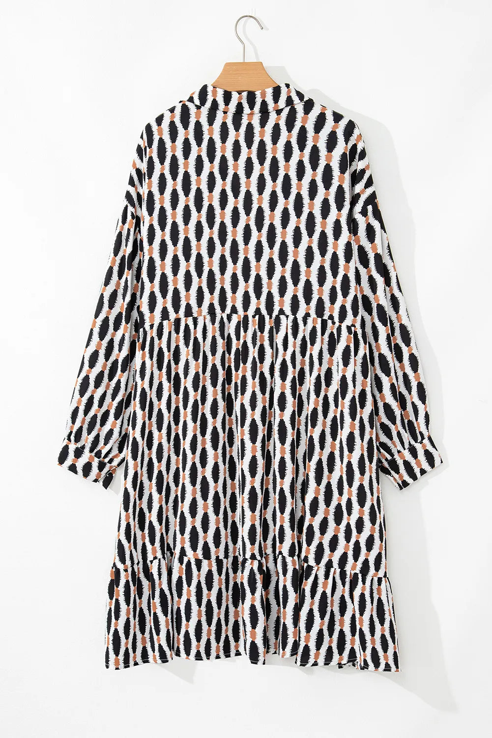 Plus Size Printed Johnny Collar Long Sleeve Dress - Classique Collection