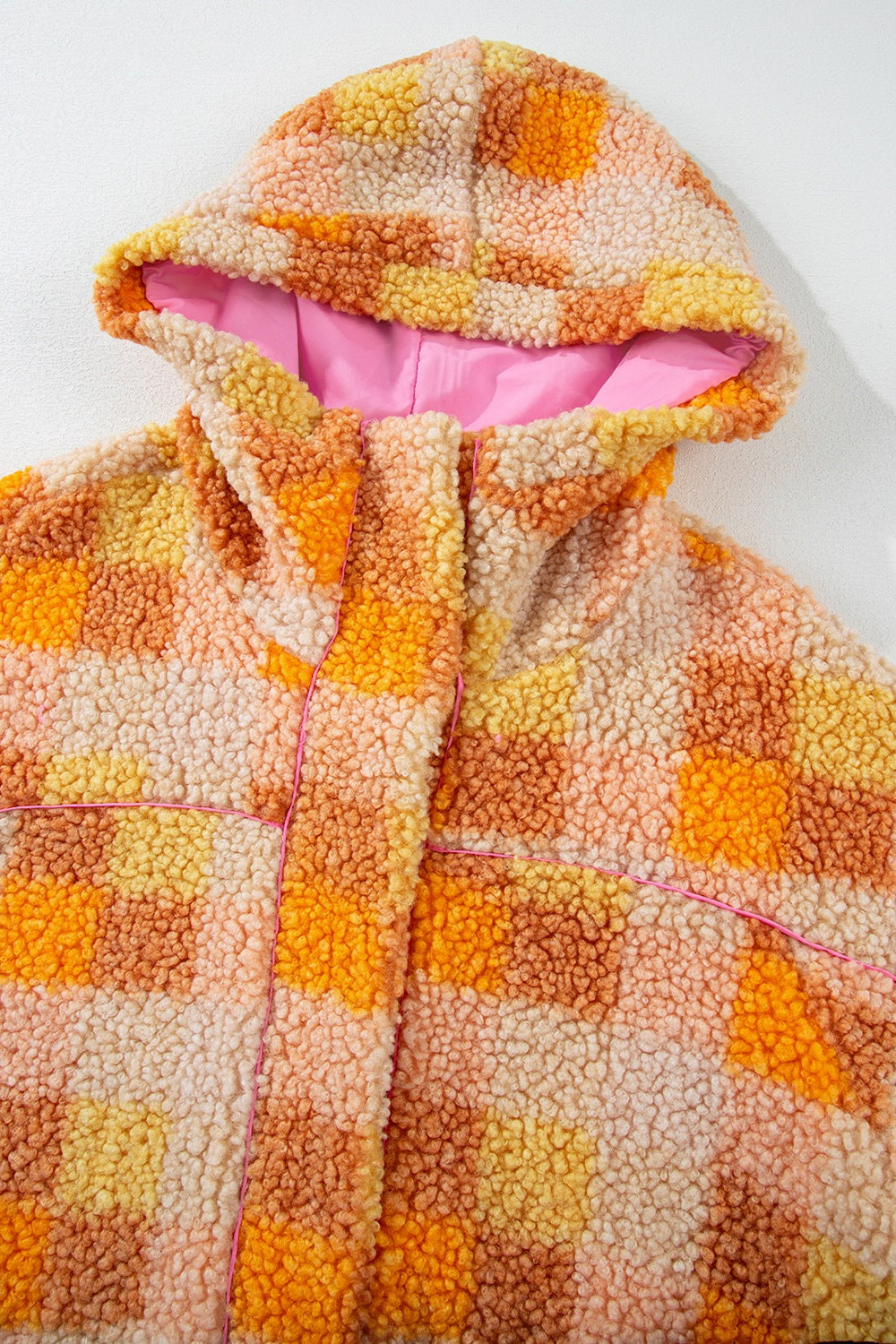 Checkered Long Sleeve Sherpa Hooded Jacket - Classique Collection