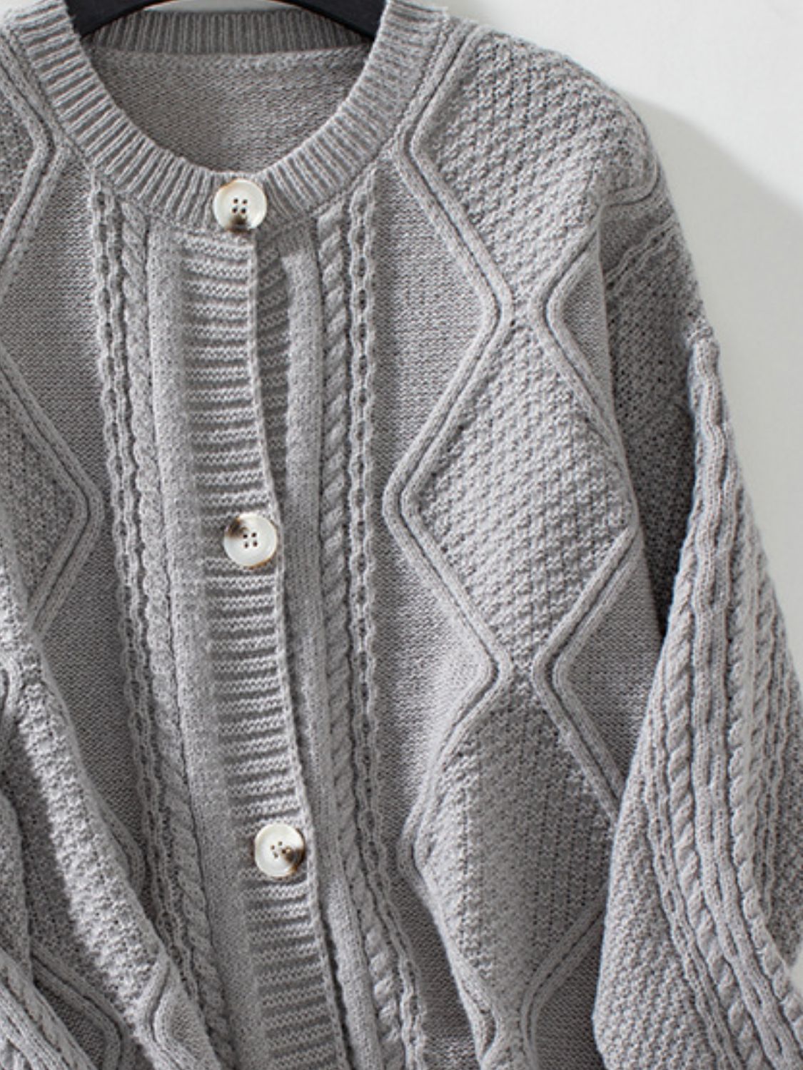 Cable-Knit Round Neck Button Up Cardigan - ClassiQ