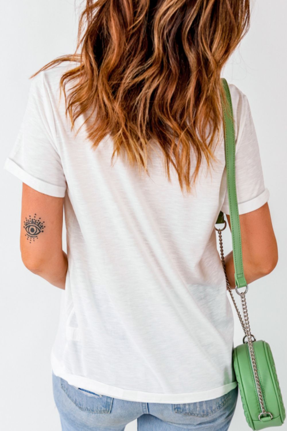 Sequin Checkered Heart Round Neck Short Sleeve T-Shirt - Classique Collection