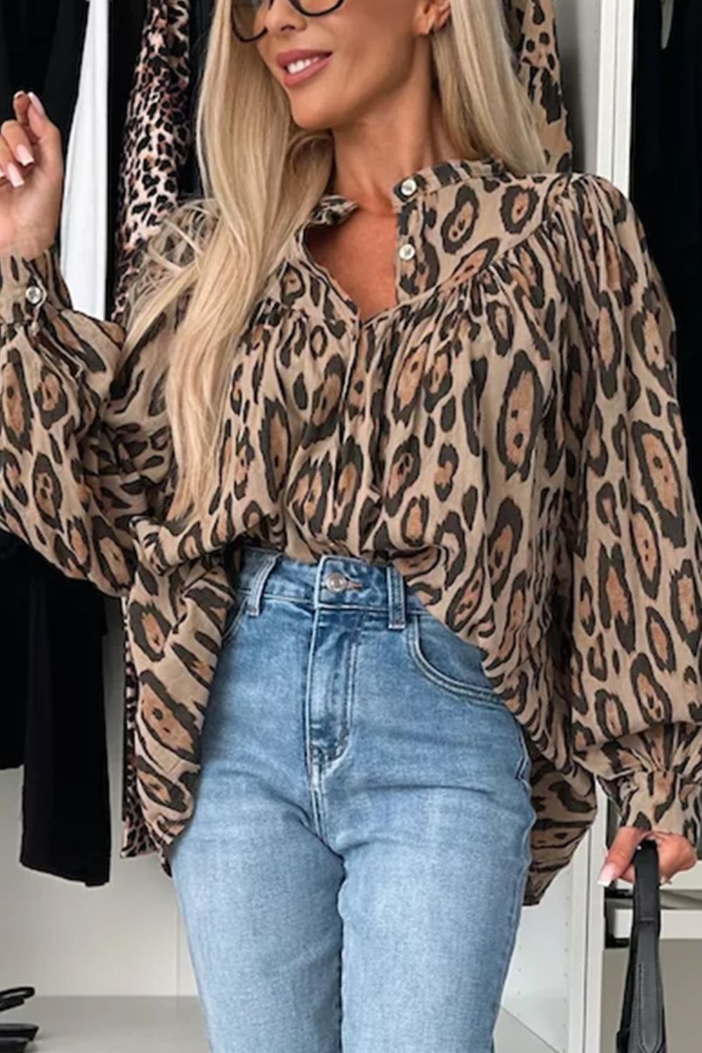 Leopard Print Button Down Long Sleeve Shirt - Classique Collection