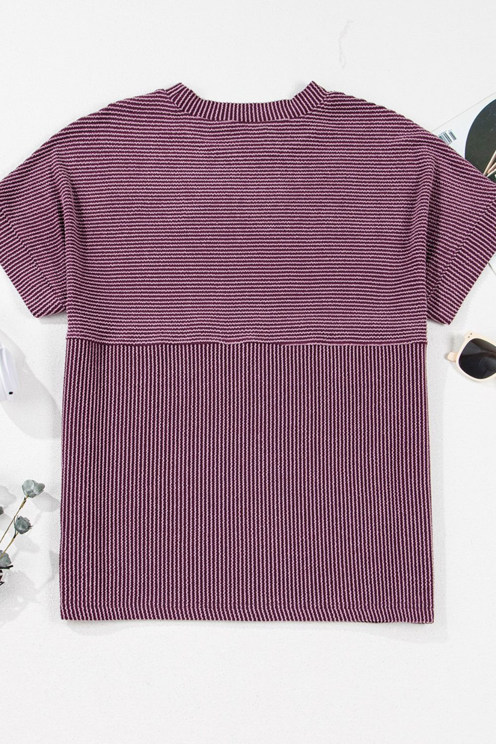Corded Knit Mock Neck Short Sleeve T Shirt - Classique Collection