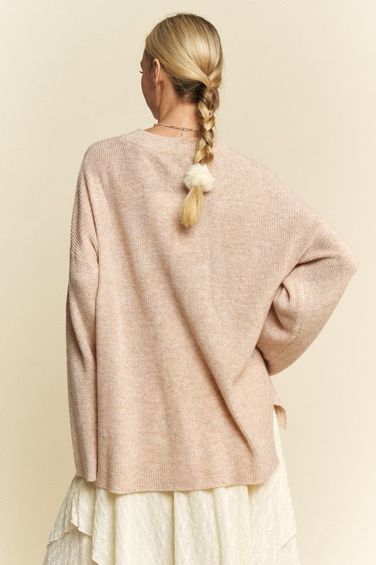 Davi & Dani High-Low Round Neck Drop Shoulder Sweater - ClassiQ
