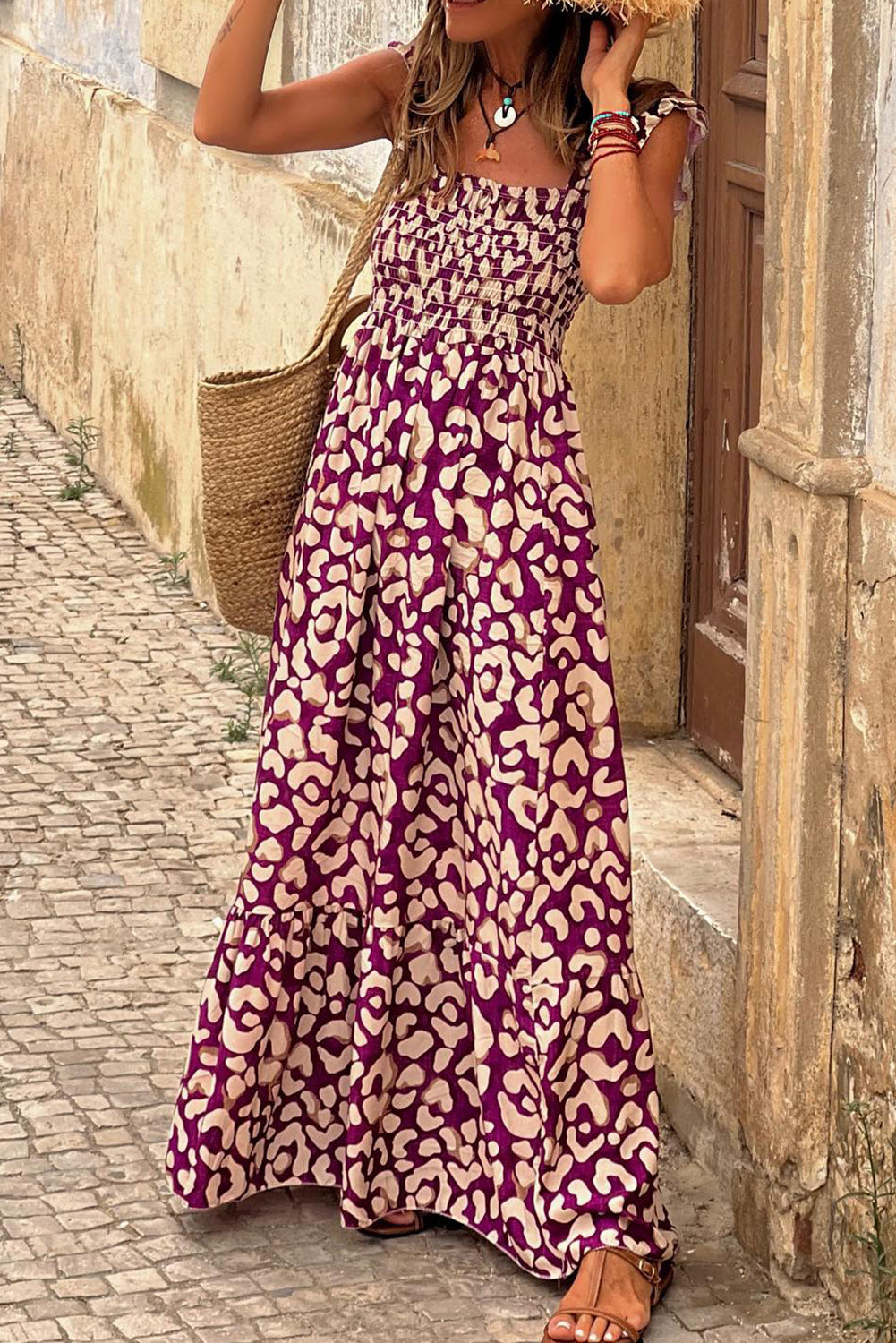 Ruffled Printed Wide Strap Dress - Classique Collection