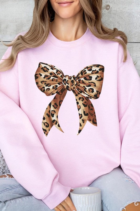 Leopard Print Bow Graphic Plus Fleece Sweatshirts - Classique Collection