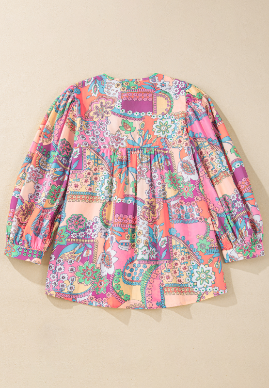 Printed Tie Neck Three-Quarter Sleeve Blouse - Classique Collection